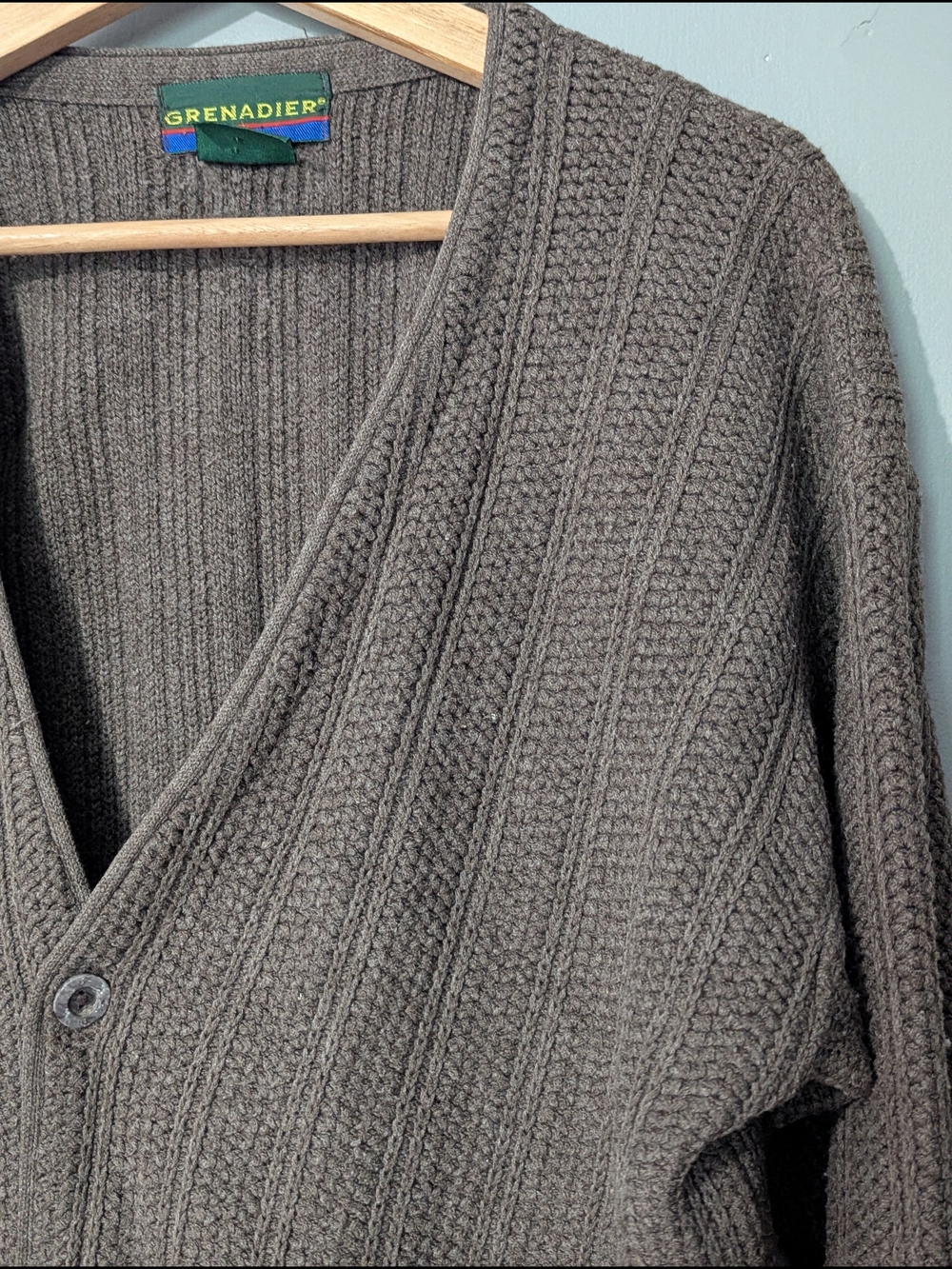 Grenadier Vintage Men's Brown Ribbed Knit Button-Front Grandpa Cardigan Sweater - Picture 2 of 10